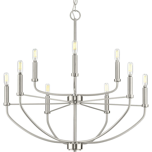 Leyden Nine Light Chandelier in Brushed Nickel