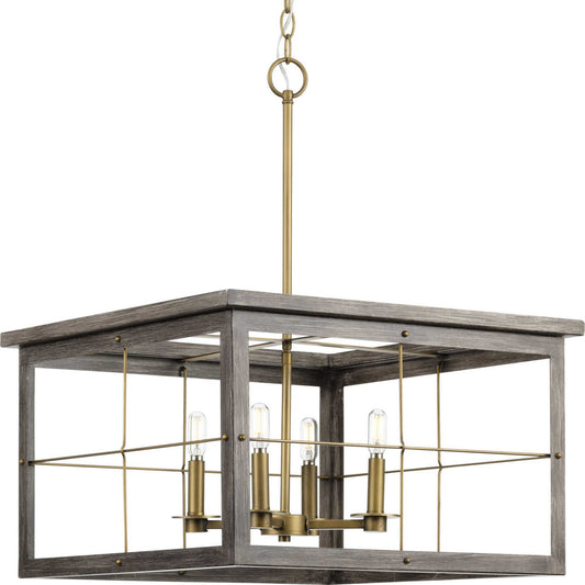Hedgerow Four Light Chandelier in Distressed Brass