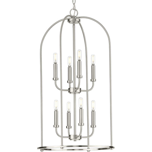 Leyden Eight Light Foyer Pendant in Brushed Nickel