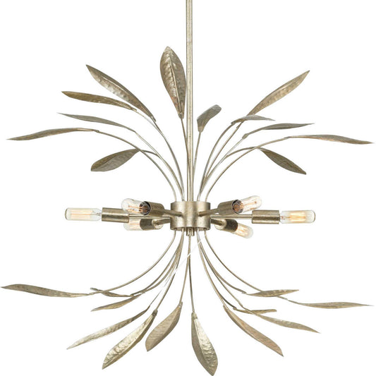 Mariposa Six Light Pendant in Gilded Silver