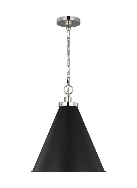Wellfleet One Light Pendant in Midnight Black and Polished Nickel