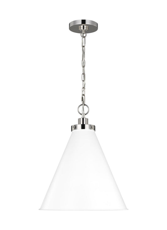 Wellfleet One Light Pendant in Matte White and Polished Nickel