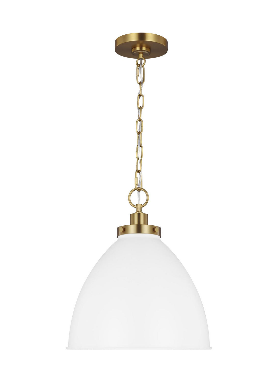 Wellfleet One Light Pendant in Matte White and Burnished Brass