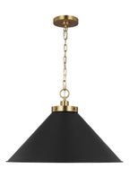 Wellfleet One Light Pendant in Midnight Black and Burnished Brass