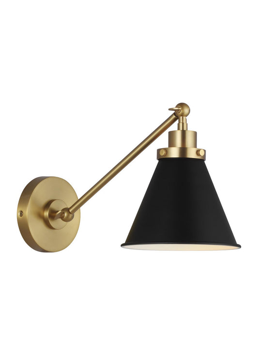 Wellfleet One Light Wall Sconce in Midnight Black and Burnished Brass