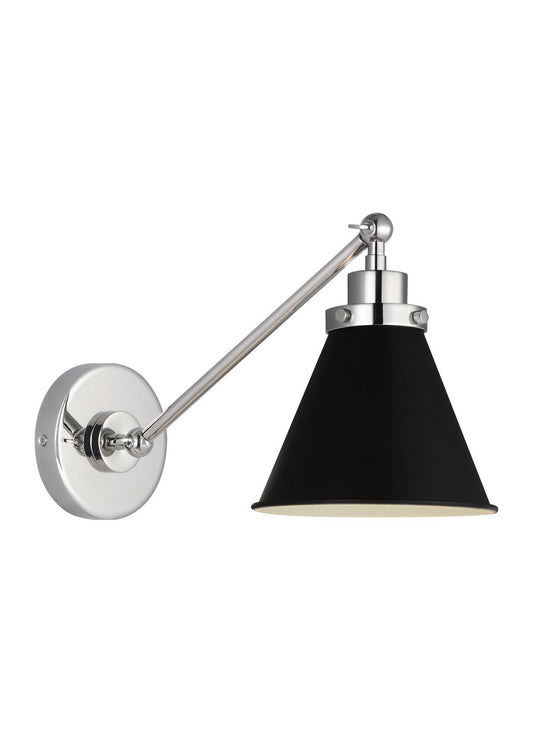 Wellfleet One Light Wall Sconce in Midnight Black and Polished Nickel