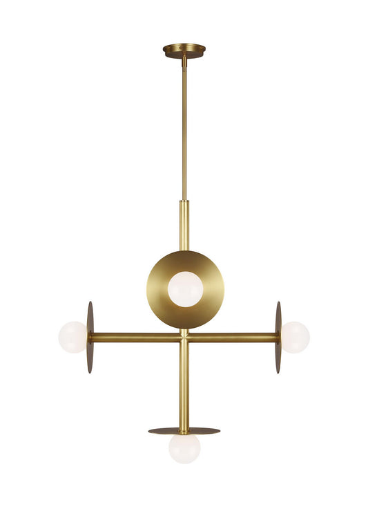 Nodes Five Light Chandelier in Burnished Brass