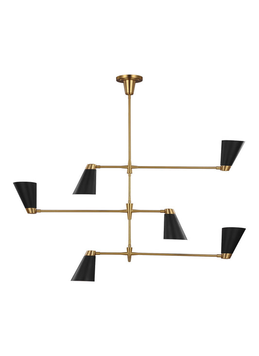 Signoret Six Light Chandelier in Burnished Brass