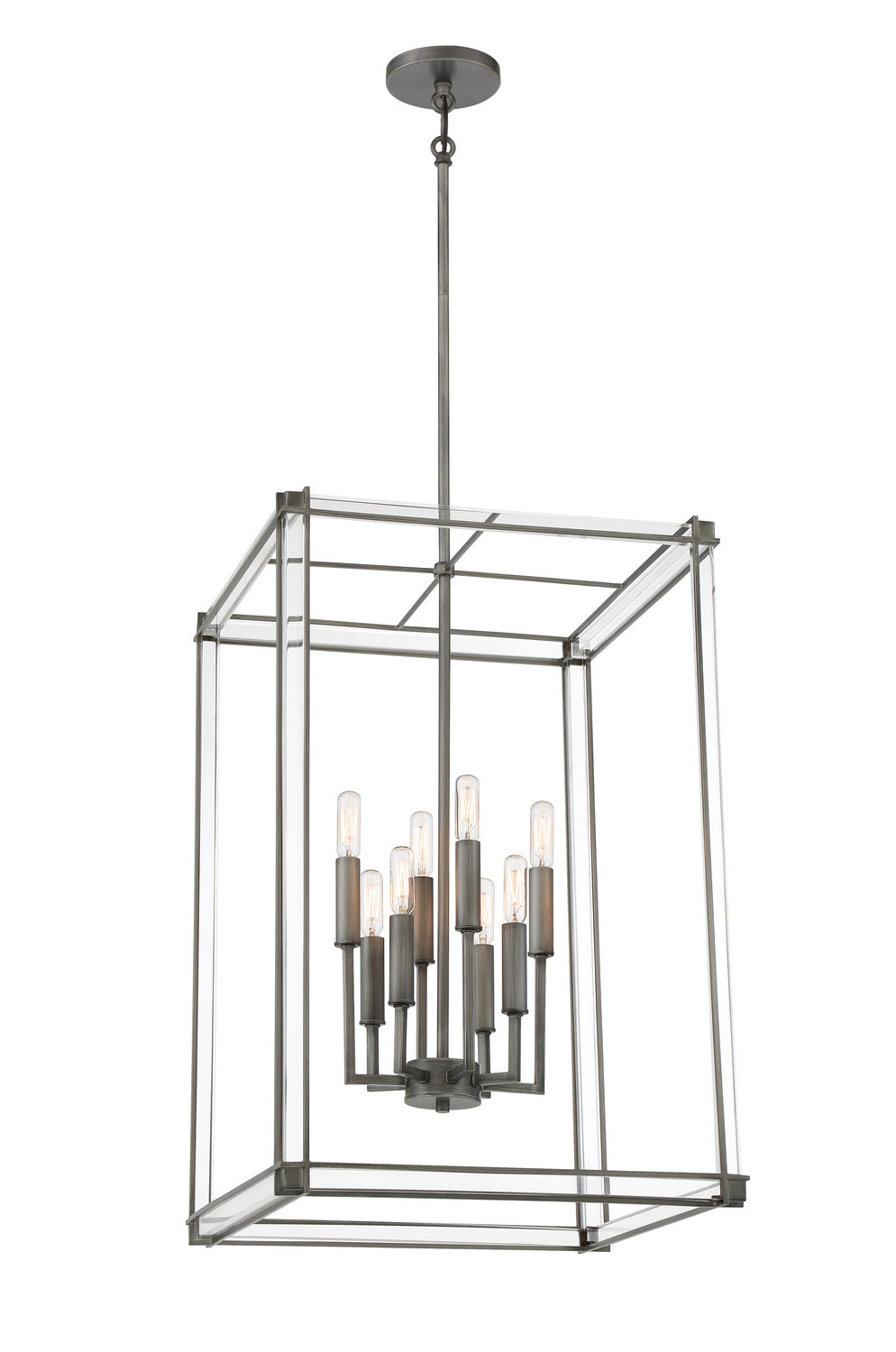 Langen Square Eight Light Pendant in Antique Nickel