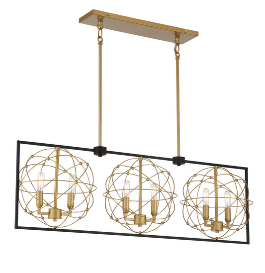 Titans Trace Six Light Pendant in Sand Coal w/Painted Honey Gold