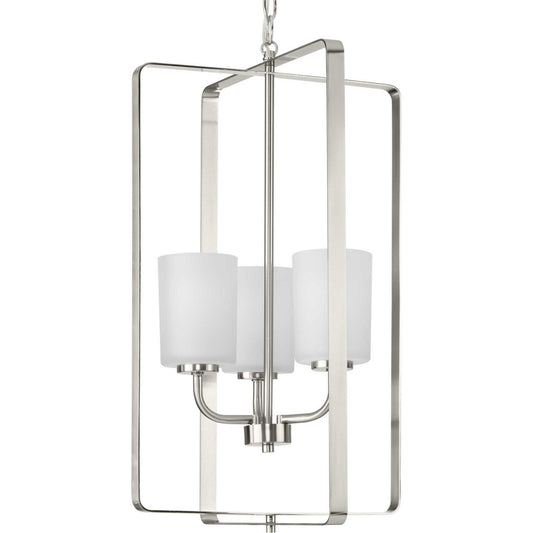League Three Light Foyer Pendant in Brushed Nickel