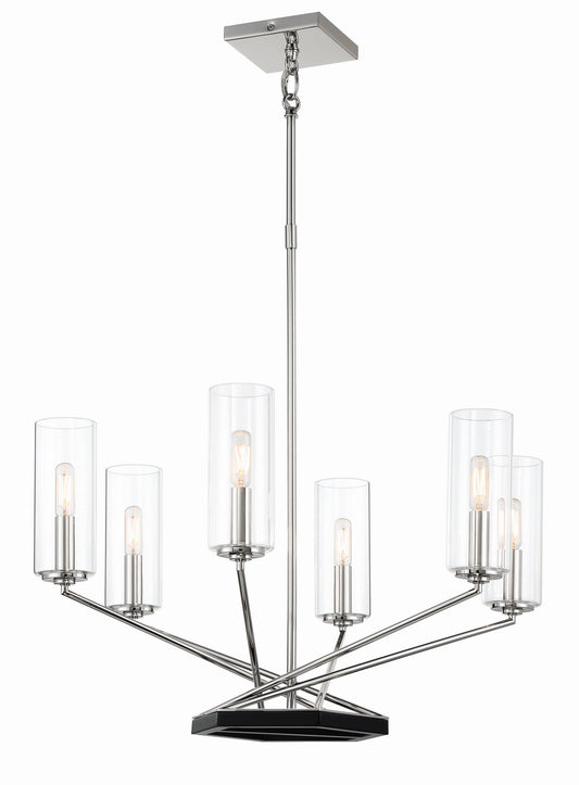 Highland Crossing Six Light Chandelier in Polished Nickel w/Coal