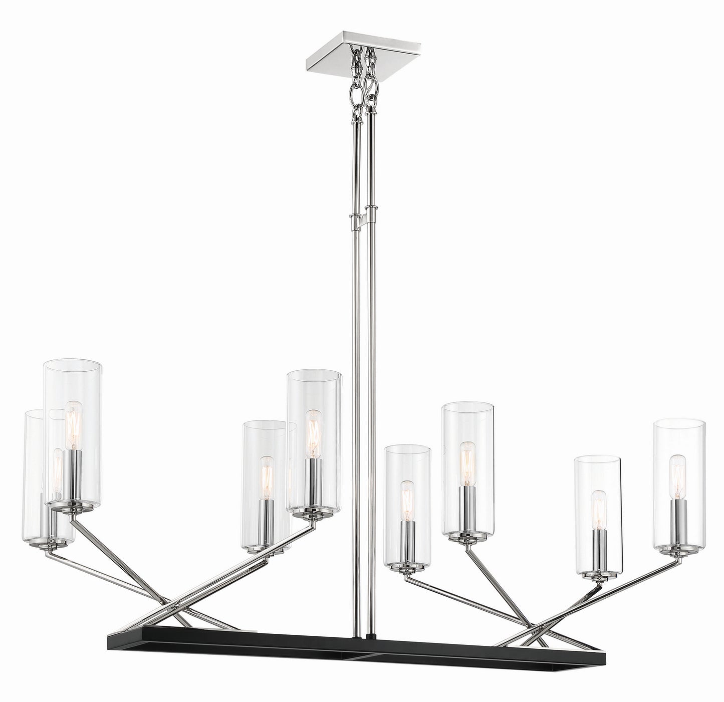 Highland Crossing Eight Light Island Pendant in Polished Nickel w/Coal