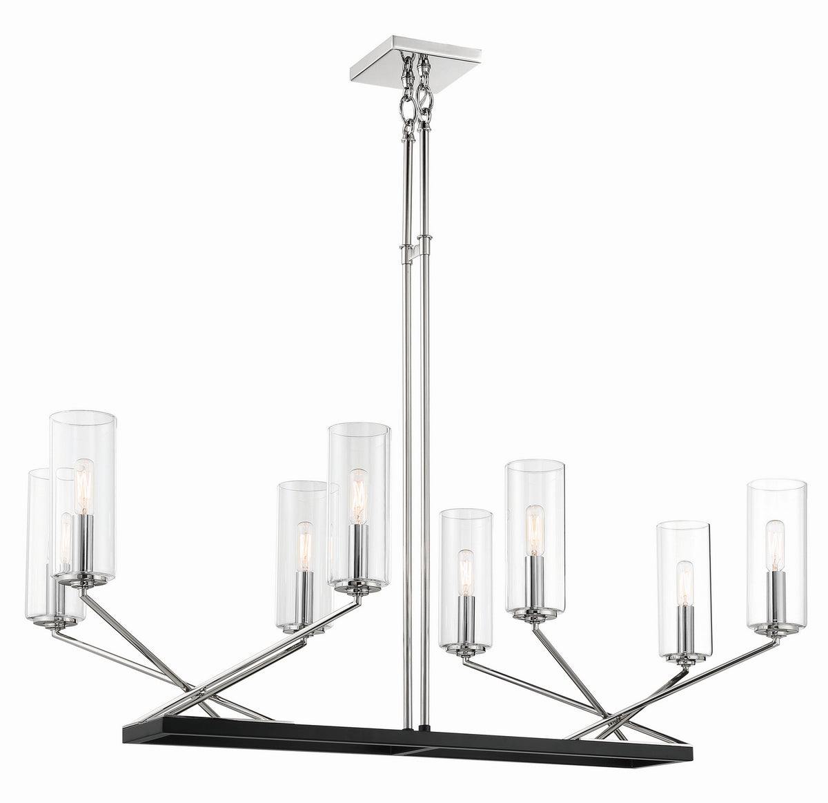 Highland Crossing Eight Light Island Pendant in Polished Nickel w/Coal