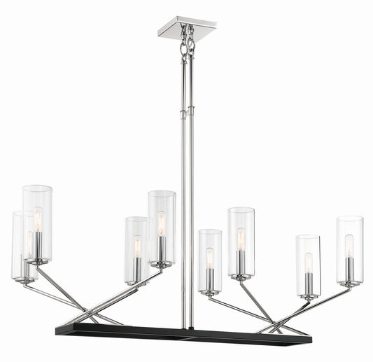 Highland Crossing Eight Light Island Pendant in Polished Nickel w/Coal