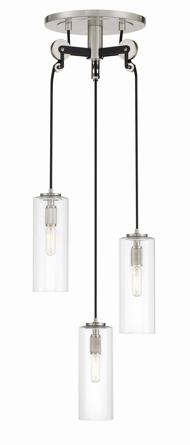 Pullman Junction Three Light Pendant in Coal w/Brushed Nickel