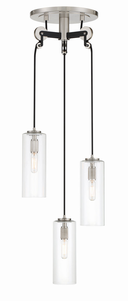 Pullman Junction Three Light Pendant in Coal w/Brushed Nickel