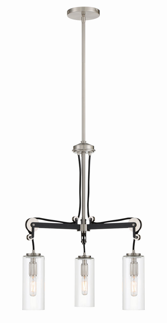 Pullman Junction Three Light Chandelier in Coal w/Brushed Nickel