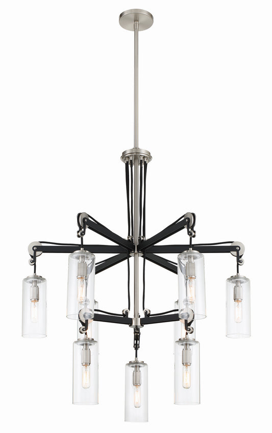 Pullman Junction Nine Light Chandelier in Coal w/Brushed Nickel