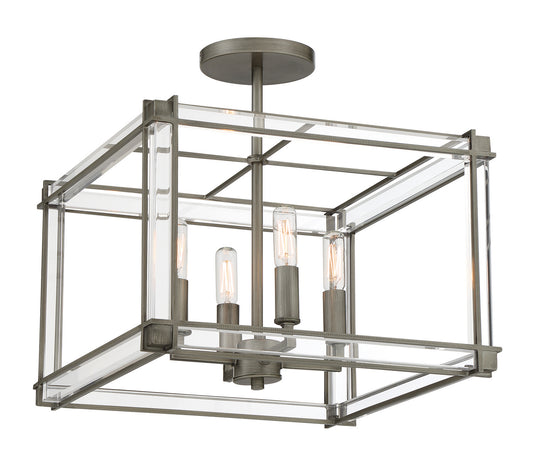 Langen Square Four Light Semi Flush Mount in Antique Nickel