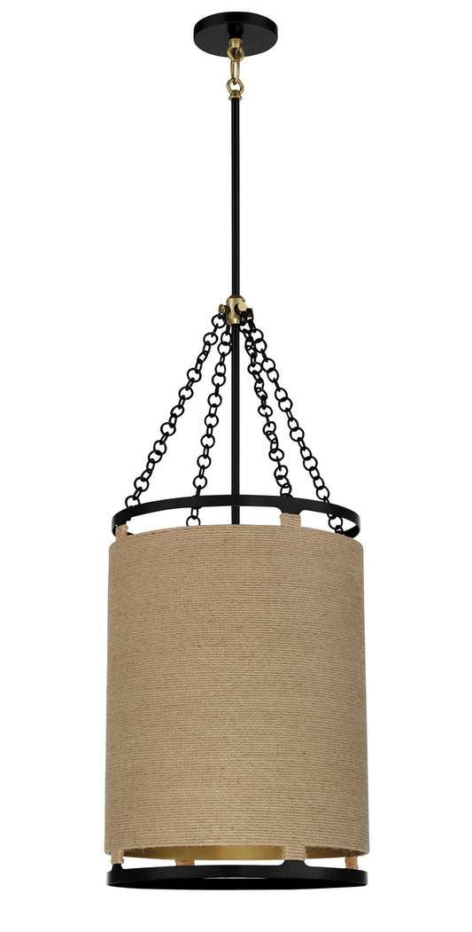 Windward Passage Four Light Pendant in Coal And Soft Brass