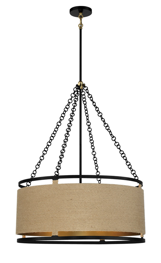 Windward Passage Six Light Pendant in Coal And Soft Brass