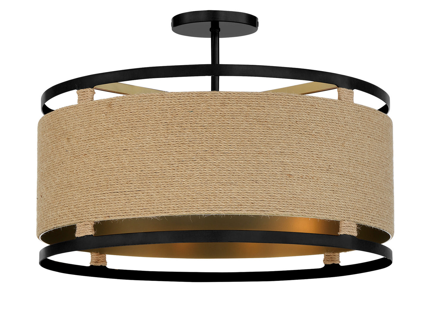 Windward Passage Four Light Semi Flush Mount in Coal And Soft Brass