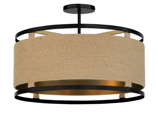 Windward Passage Four Light Semi Flush Mount in Coal And Soft Brass