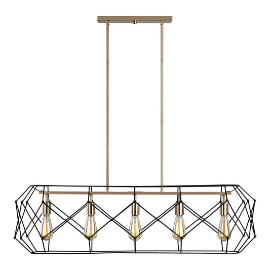 Zarra Five Light Linear Chandelier in Satin Brass