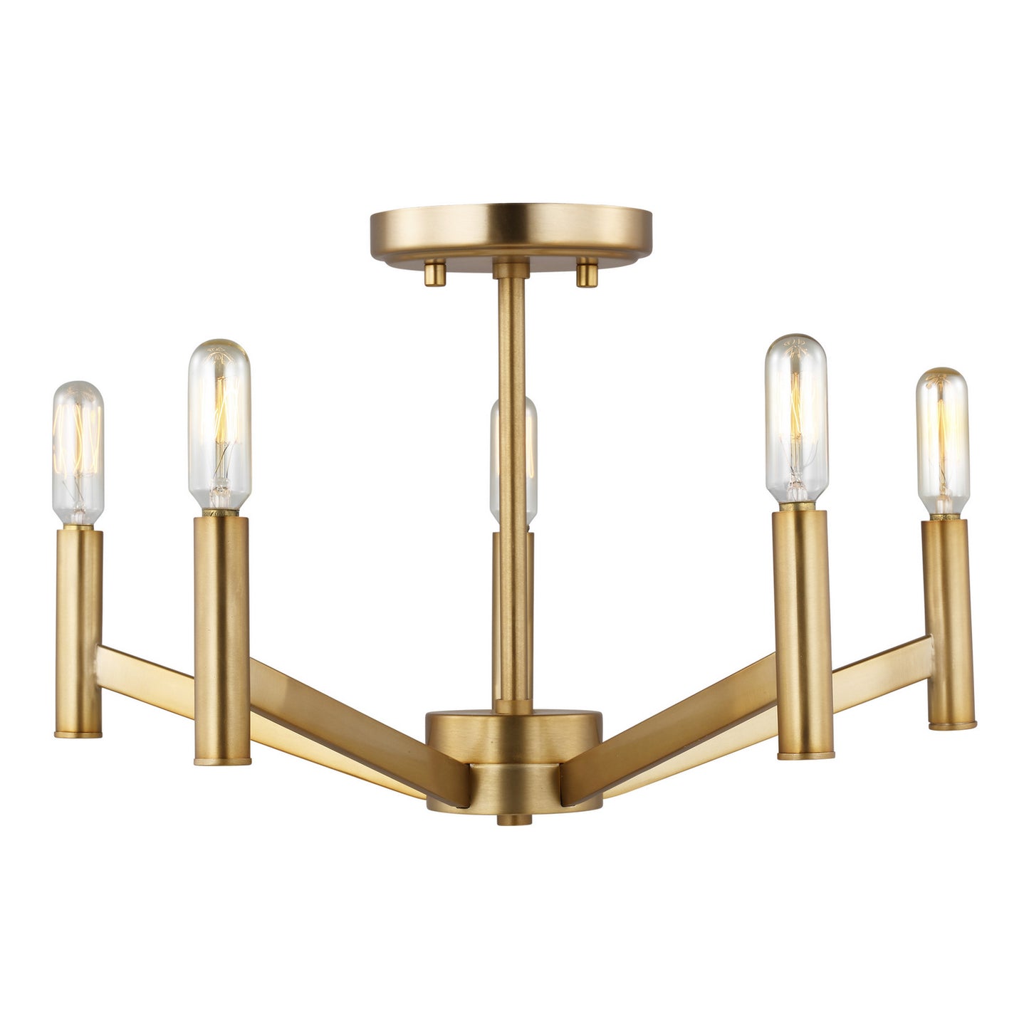 Vector Five Light Semi-Flush Mount in Satin Brass