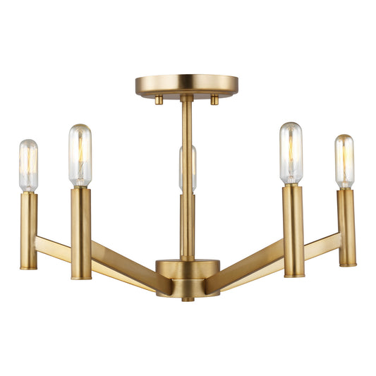 Vector Five Light Semi-Flush Mount in Satin Brass