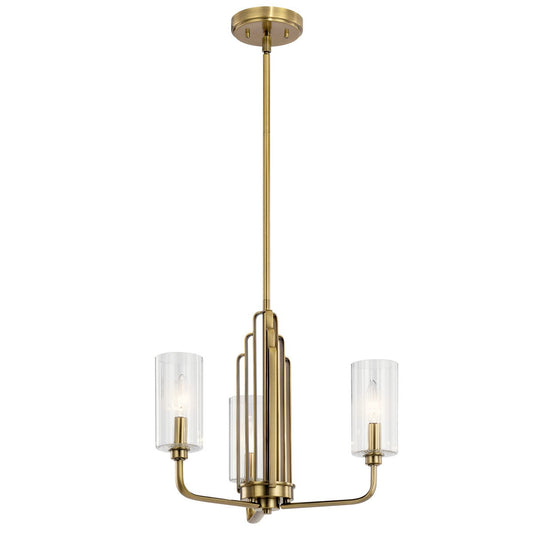 Kimrose Three Light Chandelier in Brushed Natural Brass