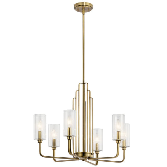 Kimrose Six Light Chandelier in Brushed Natural Brass