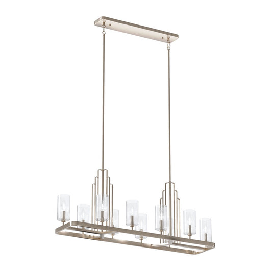 Kimrose Ten Light Linear Chandelier in Polished Nickel