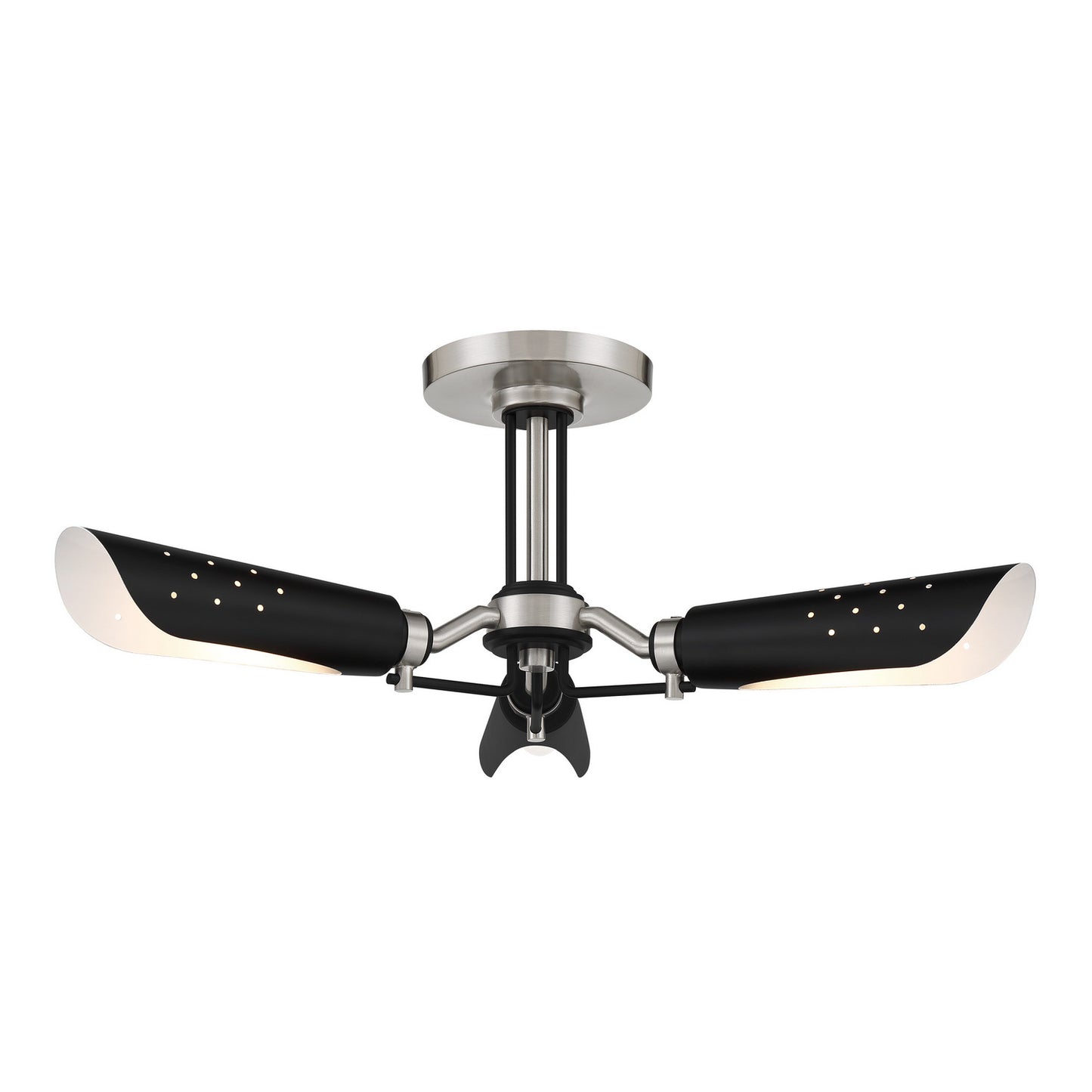 Turbine Three Light Semi Flush Mount in Brushed Nickel and Coal Highlights