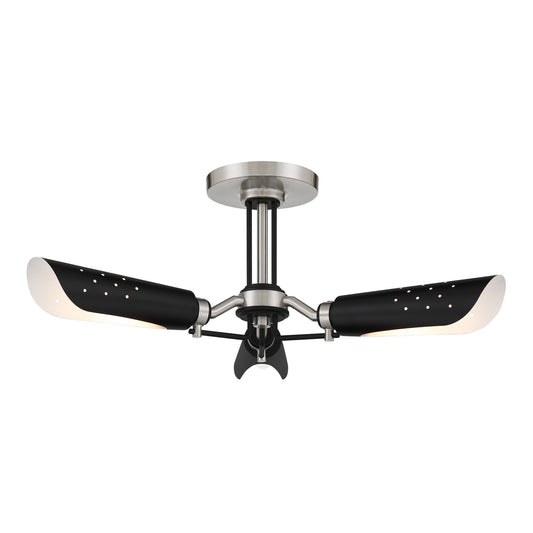 Turbine Three Light Semi Flush Mount in Brushed Nickel and Coal Highlights