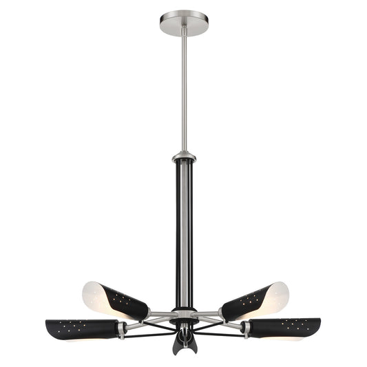 Turbine Five Light Chandelier in Brushed Nickel and Coal Highlights