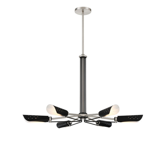 Turbine Six Light Chandelier in Brushed Nickel and Coal Highlights