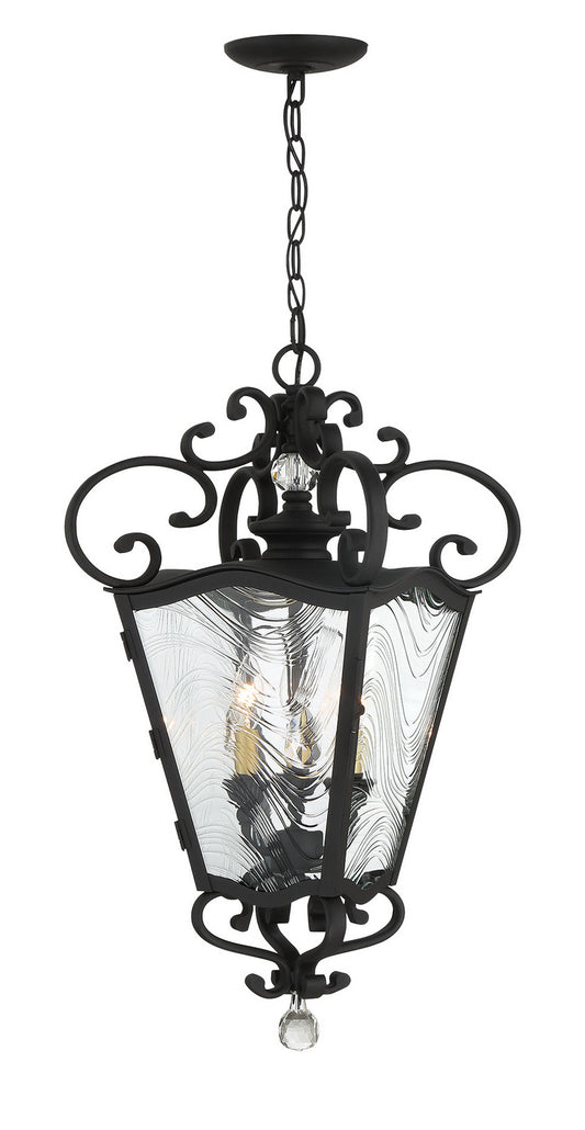 Brixton Ivey Three Light Outdoor Chain Hung in Coal And Soft Brass