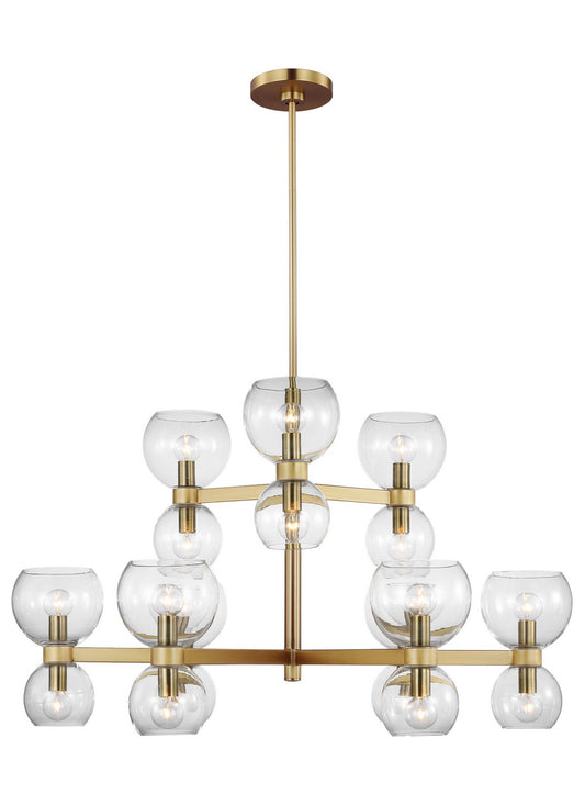 Londyn 18 Light Chandelier in Burnished Brass with Clear Glass