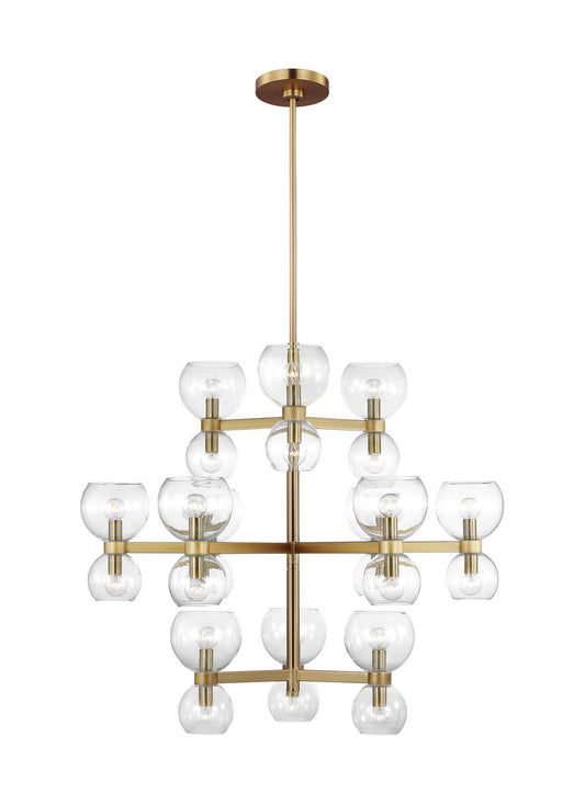 Londyn 24 Light Chandelier in Burnished Brass with Clear Glass
