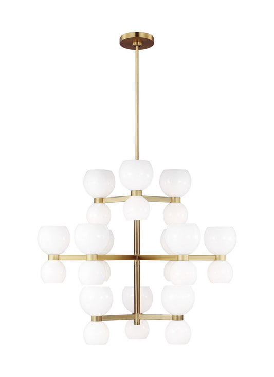Londyn 24 Light Chandelier in Burnished Brass with Milk White Glass
