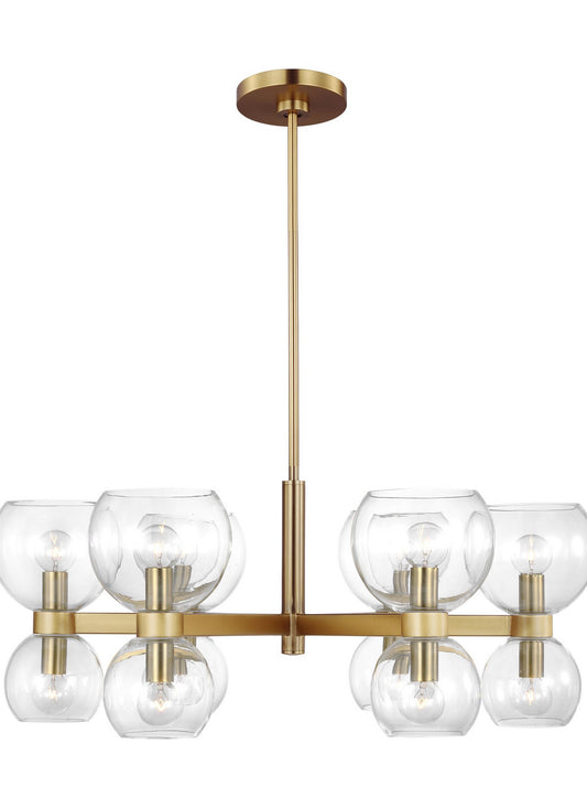 Londyn Six Light Chandelier in Burnished Brass with Clear Glass