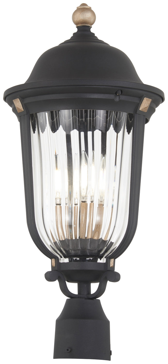 Peale Street Three Light Outdoor Post Mount in Sand Coal And Vermeil Gold