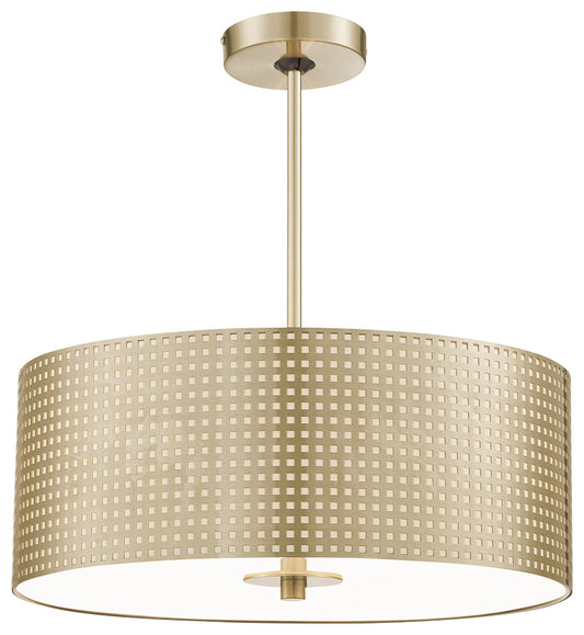 Grid Three Light Pendant in Soft Brass