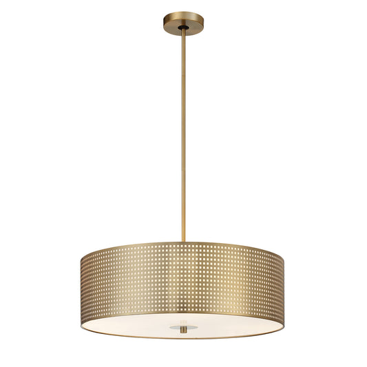 Grid Four Light Pendant in Soft Brass