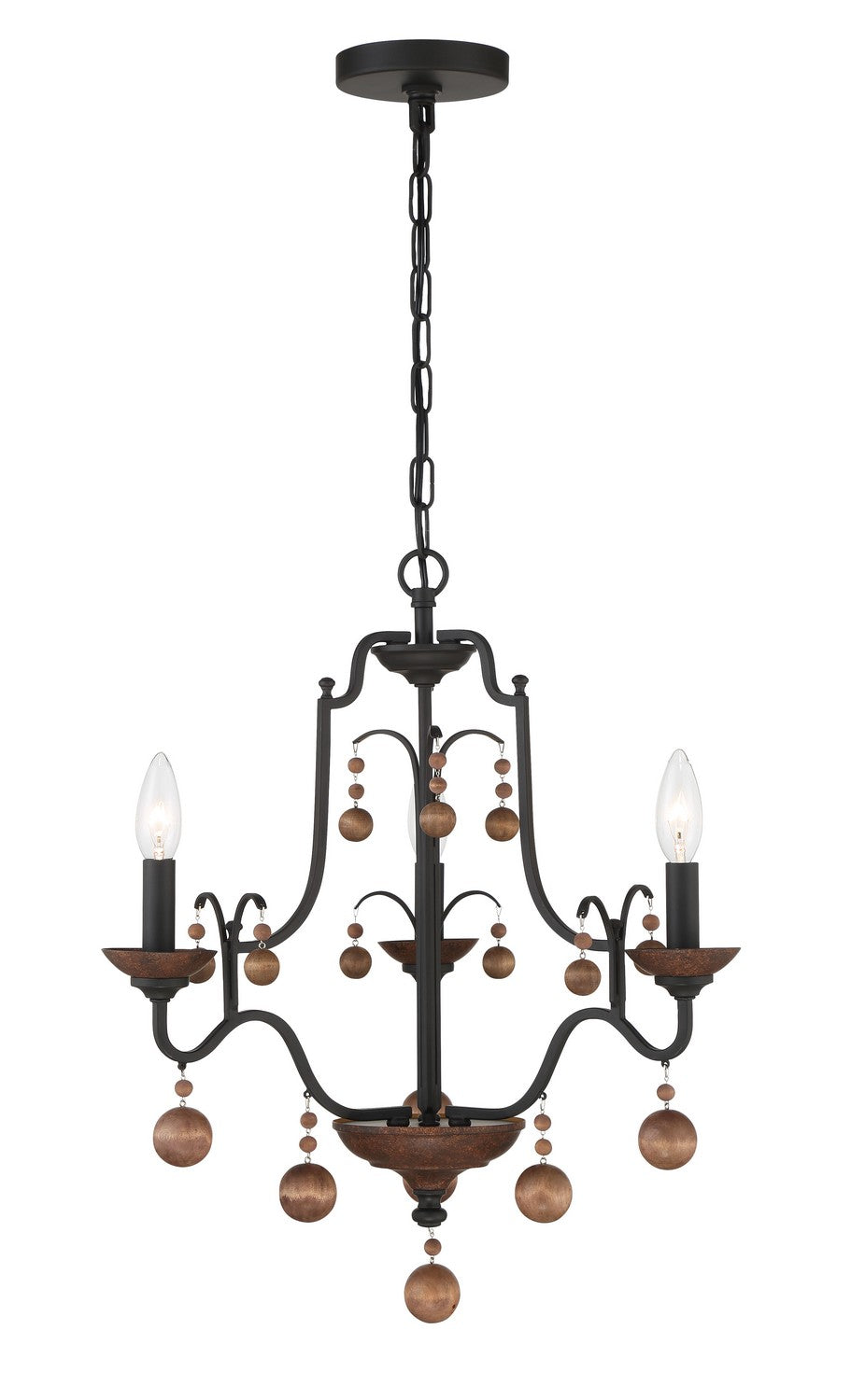 Colonial Charm Three Light Chandelier in Old World Bronze w/Walnut