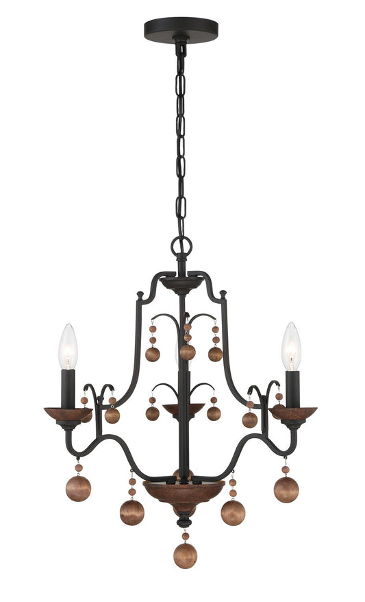 Colonial Charm Three Light Chandelier in Old World Bronze w/Walnut