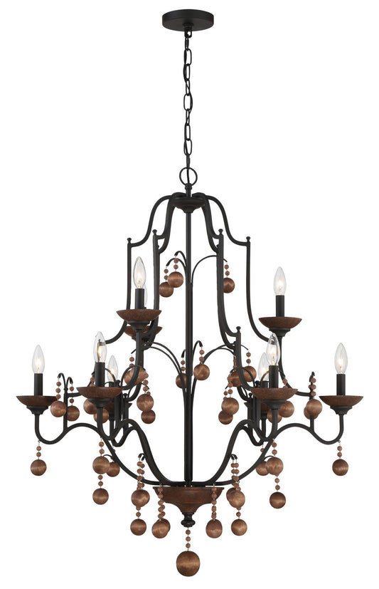 Colonial Charm Nine Light Chandelier in Old World Bronze w/Walnut