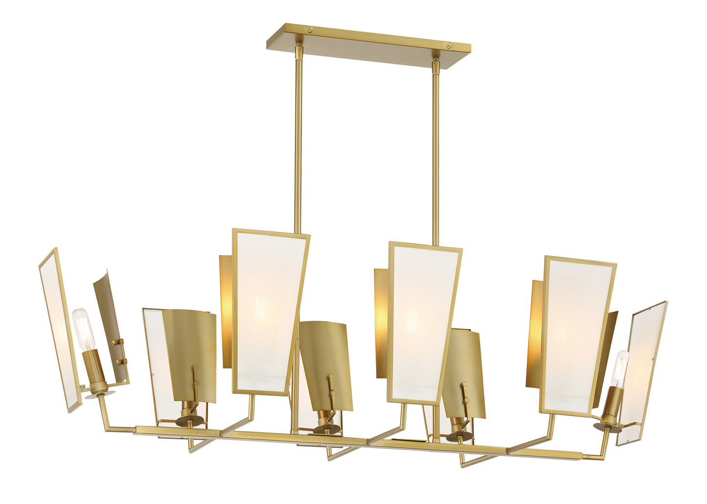 Ricochet Eight Light Island Pendant in Soft Brass